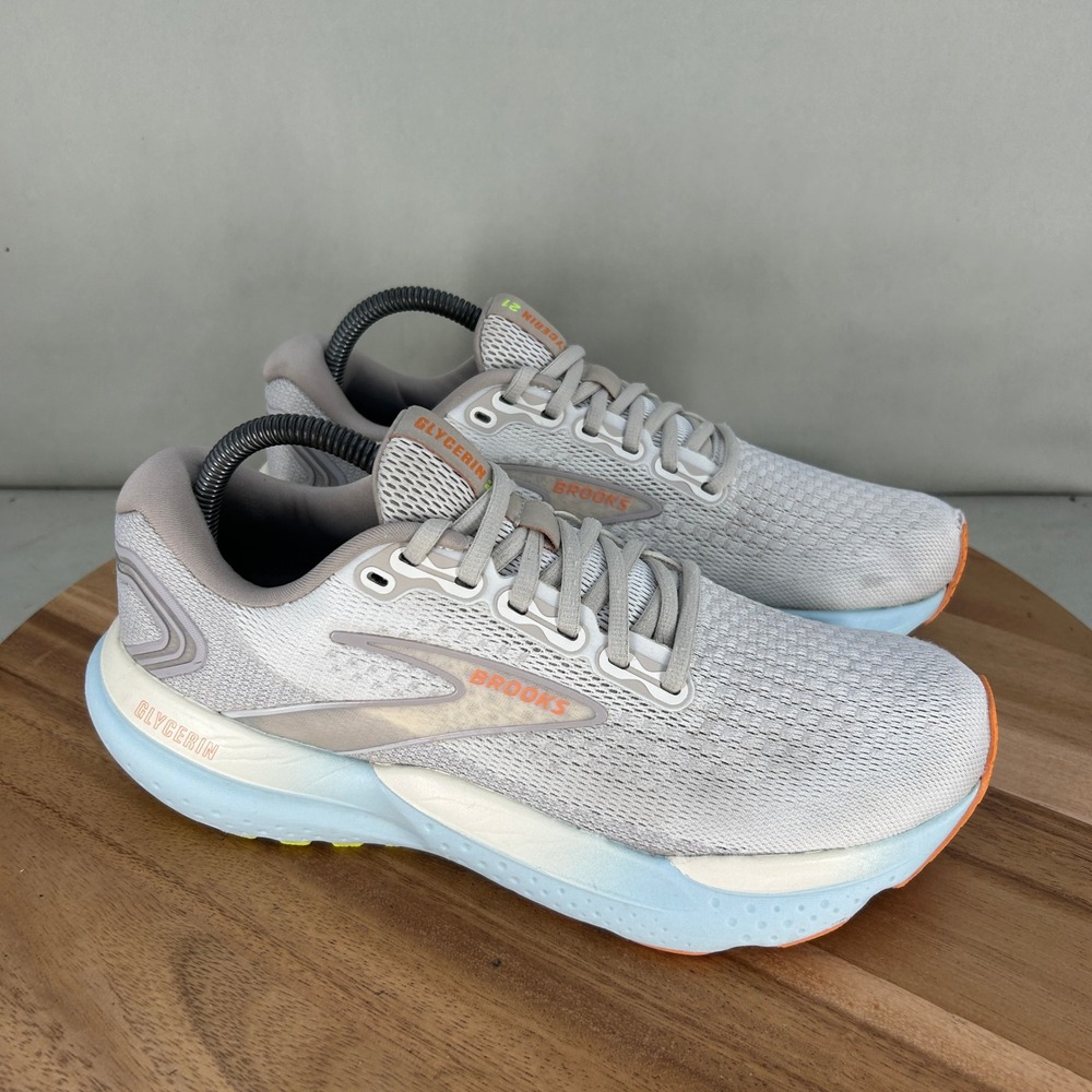 Brooks Glycerin 21 Womens Running Shoes Gray Blue Orange 1204081B195 Size 9.5 B